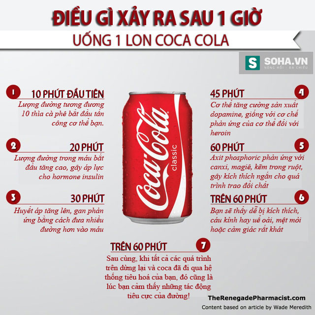 1 lon Coca Cola đã làm gì với cơ thể bạn trong 1 giờ?