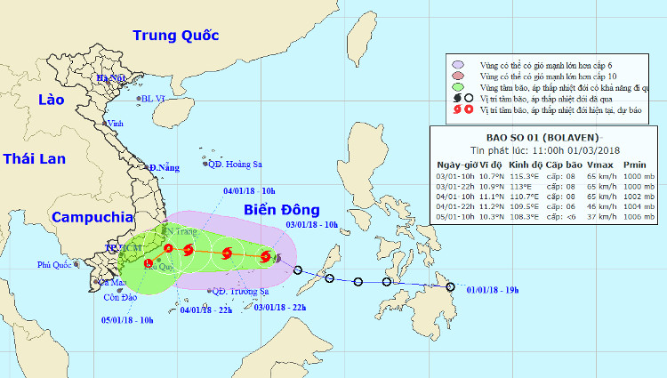 Áp thấp nhiệt đới mạnh thành bão số 1 ( bão Bolaven), hướng Nam Trung Bộ