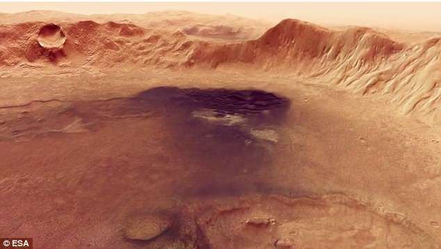 Cận cảnh miệng núi lửa rộng hơn 100km trên sao Hỏa