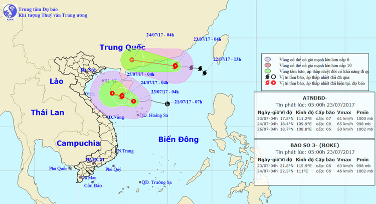 Dự báo thời tiết 23/7: Áp thấp nguy cơ mạnh lên thành bão