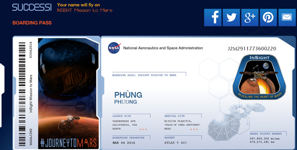 Hãy đăng ký với NASA để tên bạn được gửi lên Sao Hỏa ngay bây giờ!