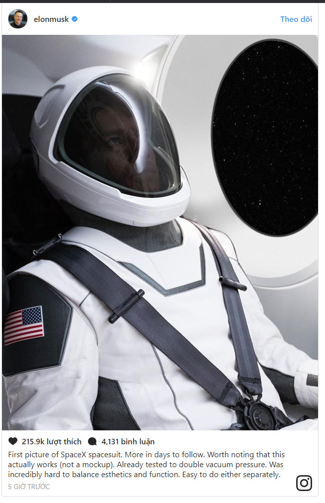 Hình ảnh chính thức đầu tiên về bộ đồ phi hành gia được SpaceX sử dụng