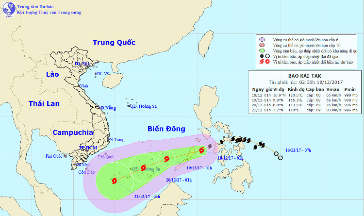 Trưa nay, cơn bão Kai-Tak sẽ đổ bộ vào biển Đông