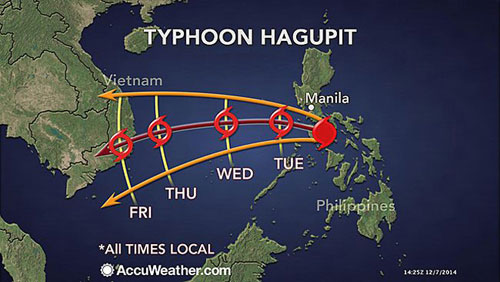 Bão Hagupit có thể đổ bộ Việt Nam vào cuối tuần