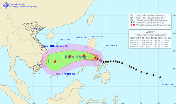 Bão Hagupit giật cấp 12 thẳng tiến biển Đông