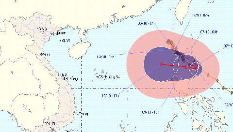 Bão số 10 ra khỏi biển Đông, vẫn hướng vào Việt Nam