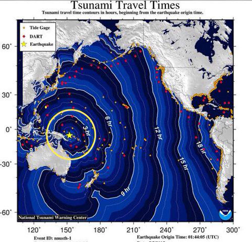 Động đất mạnh ở nam Thái Bình Dương chỉ gây sóng thần nhỏ