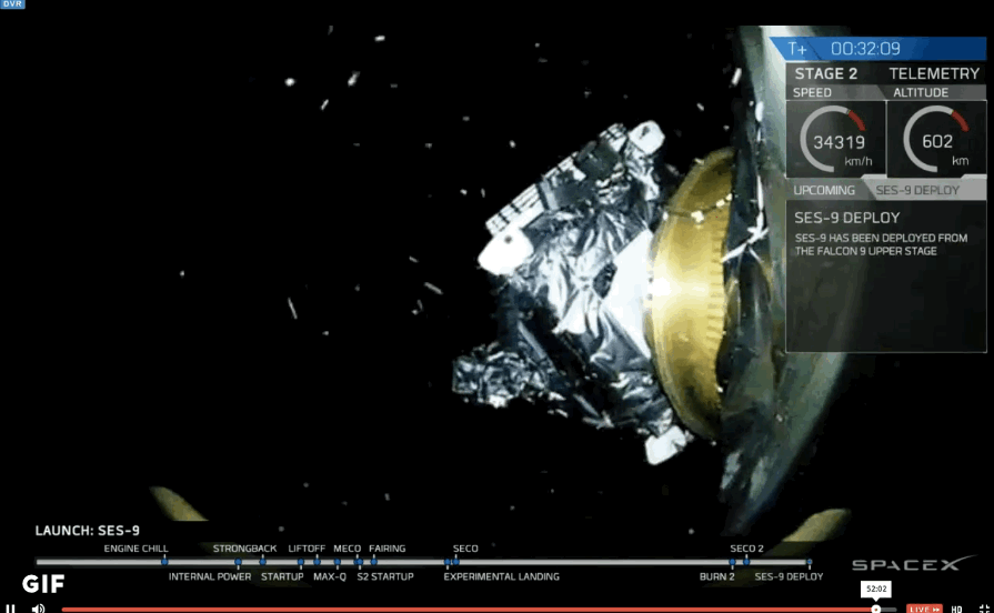 SpaceX đưa thành công vệ tinh SES-9 vào quỹ đạo, thất bại khi hạ cánh tên lửa về xà lan