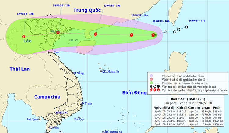 Áp thấp nhiệt đới mạnh lên thành bão trên biển Đông - cơn bão số 5