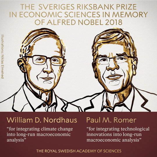 Nobel Kinh tế 2018 về tay hai chuyên gia người Mỹ