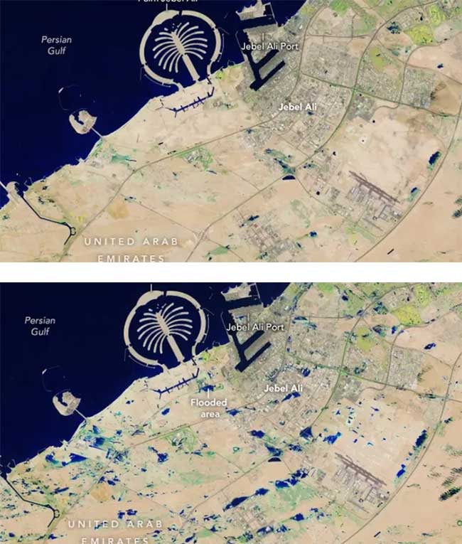 Ảnh vệ tinh Dubai trước và sau trận lụt tận thế
