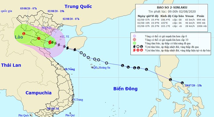 Áp thấp nhiệt đới mạnh lên thành bão số 2 tiến vào vùng biển Thái Bình - Nghệ An, áp sát đất liền