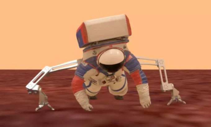 Ba lô chân nhện kéo phi hành gia đứng dậy trên Mặt trăng