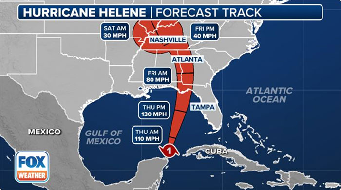 Bão Helene thần tốc bậc nhất lịch sử vọt lên cấp 4 trong ngày 26/9, tâm điểm hướng về đâu?