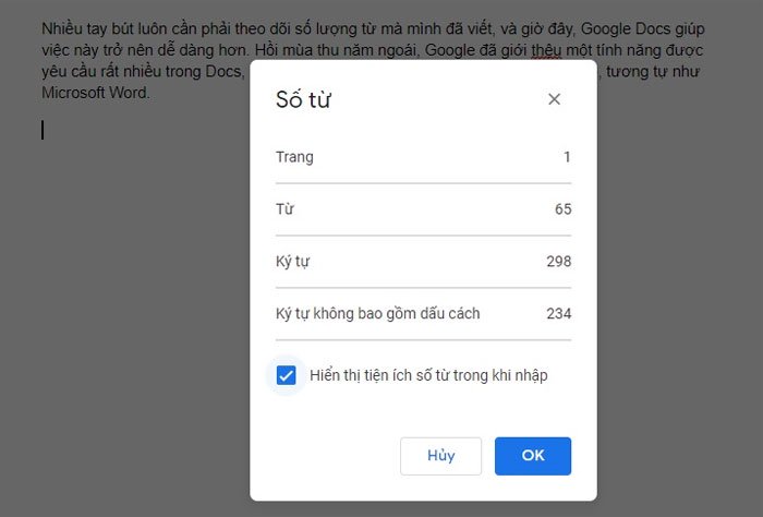 Cách luôn hiển thị số từ trong Google Docs