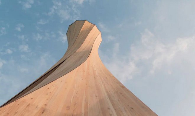 Độc đáo tòa tháp hình xoắn ốc được làm từ gỗ đầu tiên trên thế giới