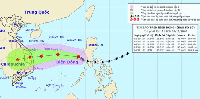 Dự kiến ngày 5/11, bão Goni đổ bộ vào Đà Nẵng - Phú Yên