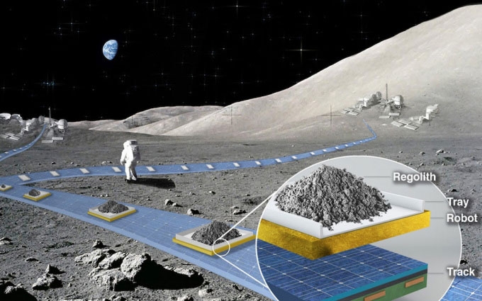 Hệ thống đường ray dùng robot bay chở hàng trên Mặt trăng