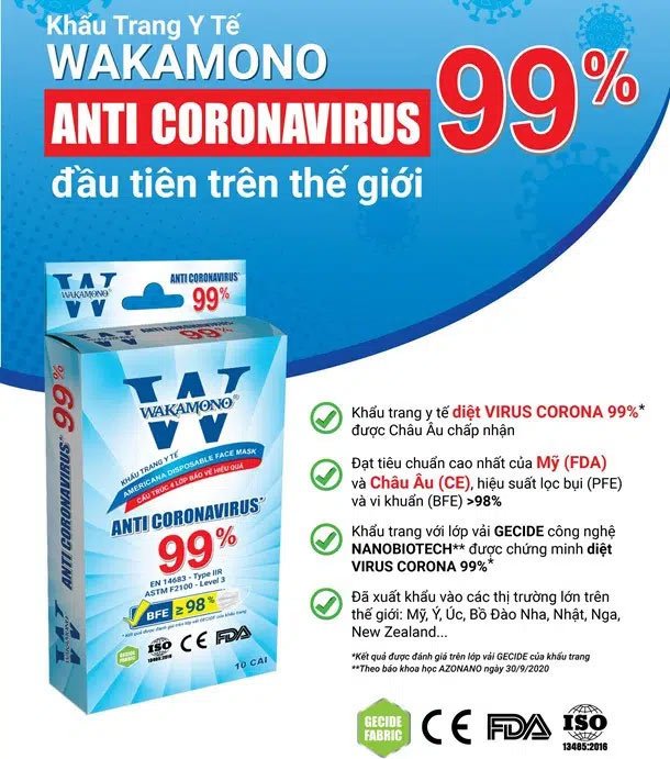 Khẩu trang Wakamono do người Việt phát minh có khả năng tiêu diệt virus corona đến 99%