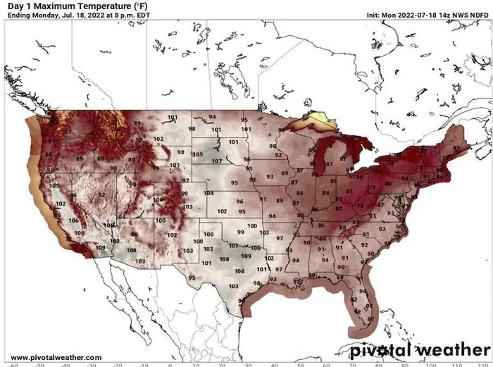 Loạt bản đồ lột tả sóng nhiệt kinh hoàng ở Mỹ và châu Âu
