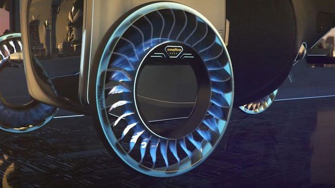 Lốp xe kiêm cánh quạt: Là bánh xe đi trên mặt đất nhưng có thể biến thành cánh quạt khi bay