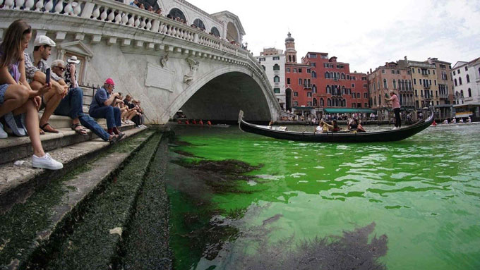 Nước tại kênh đào Venice bất ngờ chuyển màu xanh lá