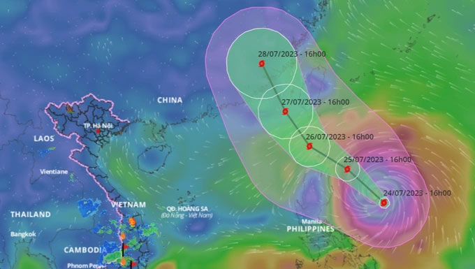 Siêu bão Doksuri hướng vào Biển Đông, Nam Bộ mưa dông