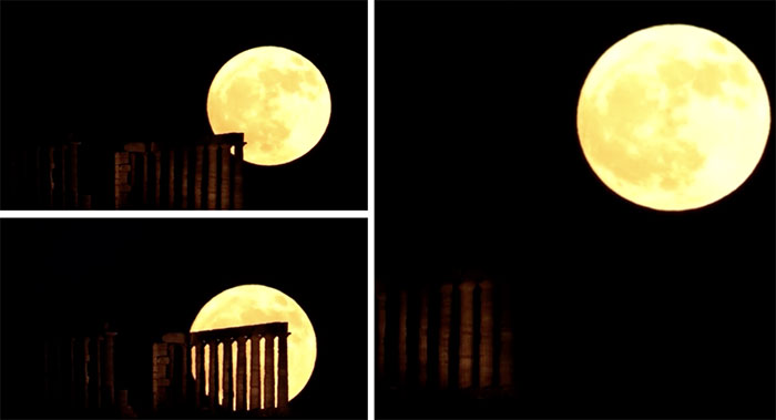 Video siêu trăng dâu tây tuyệt đẹp khiến đền cổ ngàn năm trở nên huyền ảo
