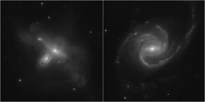 Vừa hoạt động trở lại, kính viễn vọng không gian Hubble đã chụp được ảnh hai thiên hà va vào nhau