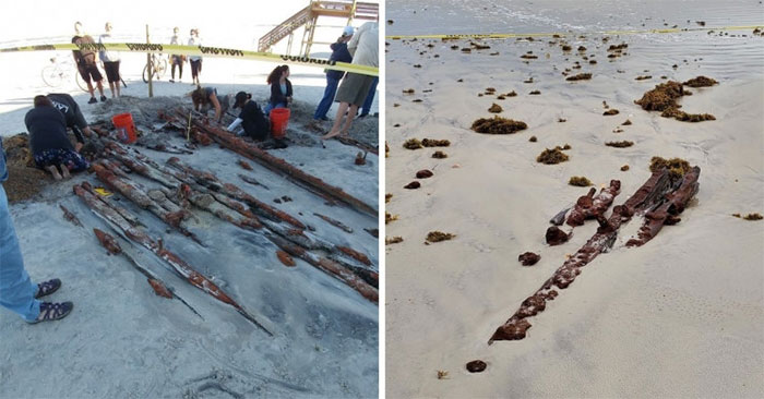 Xác tàu đắm 200 năm tuổi được khai quật do xói mòn trên bãi biển Florida
