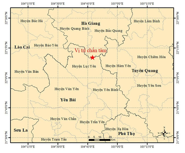 Xảy ra động đất 3,5 độ richter ở Lục Yên, Yên Bái