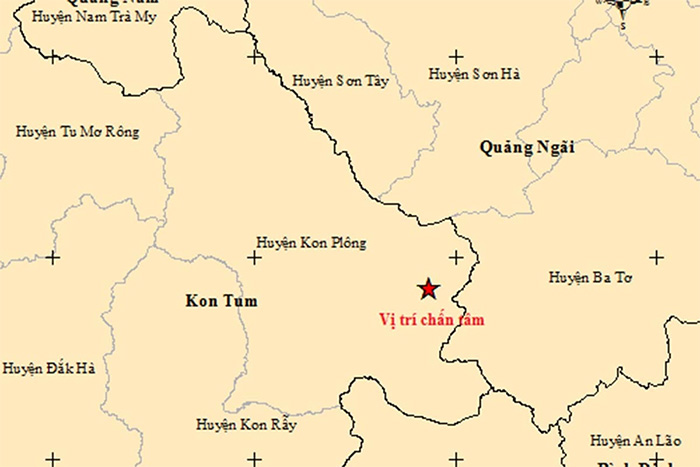Xảy ra động đất có độ lớn 4.5 tại huyện Kon Plông, tỉnh Kon Tum