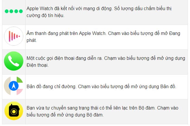 Ý nghĩa các biểu tượng trên Apple Watch