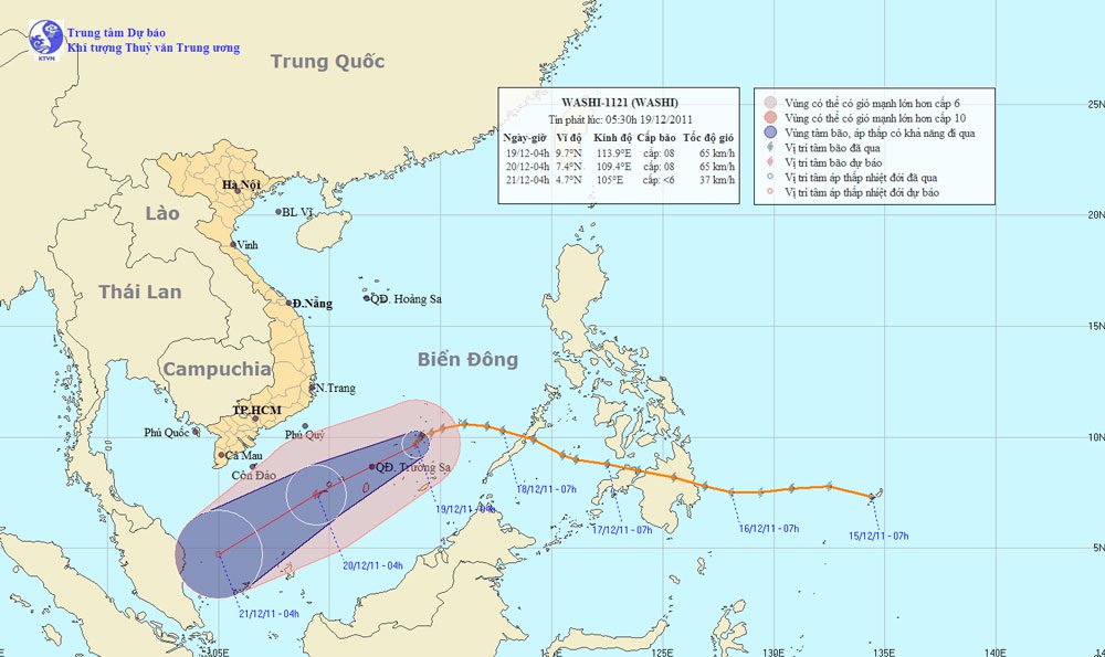 Bão Washi hoành hành trên biển Đông